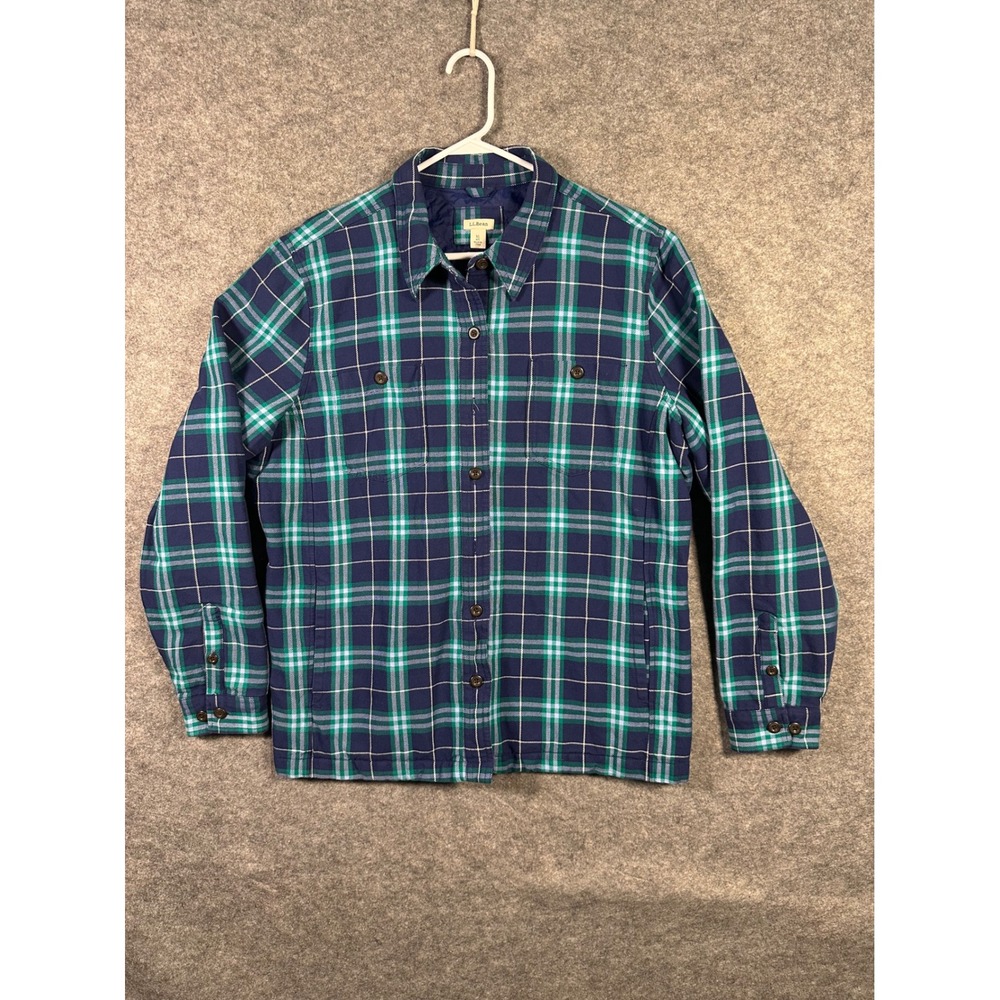 LL Bean Mens XL Regular Fit Flannel Plaid‎ Button Up Lined Shirt Jacket